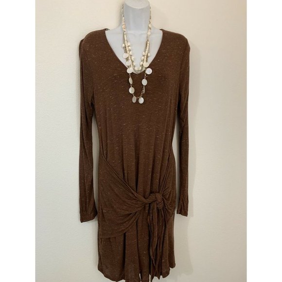 Anthropologie Dolan Left Coast Medium Wrap Tie Brown Long Sleeve Knit Dress - Picture 1 of 8